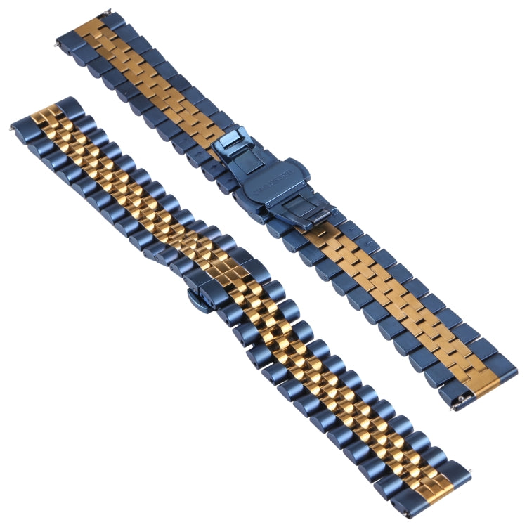 20mm Five-bead Stainless Steel Watch Band(Blue Gold) - 20mm Bands by buy2fix | Online Shopping UK | buy2fix