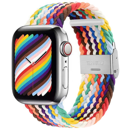 Nylon Braid One Buckle Watch Band For Apple Watch Series 9&8&7 41mm / SE 3&SE 2&6&SE&5&4 40mm / 3&2&1 38mm(Rainbow) - Watch Bands by buy2fix | Online Shopping UK | buy2fix