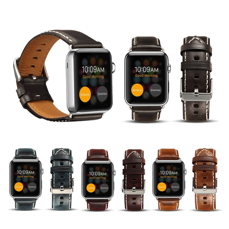 For Apple Watch Series 7 45mm / 6 & SE & 5 & 4 44mm / 3 & 2 & 1 42mm Oil Wax Retro Cowhide Strap Watch Band(Black) - Watch Bands by buy2fix | Online Shopping UK | buy2fix