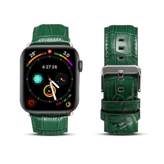 For Apple Watch Series 7 41mm / 6 & SE & 5 & 4 40mm / 3 & 2 & 1 38mm Cowhide Crocodile Texture Strap Watch Band(Green) - Watch Bands by buy2fix | Online Shopping UK | buy2fix