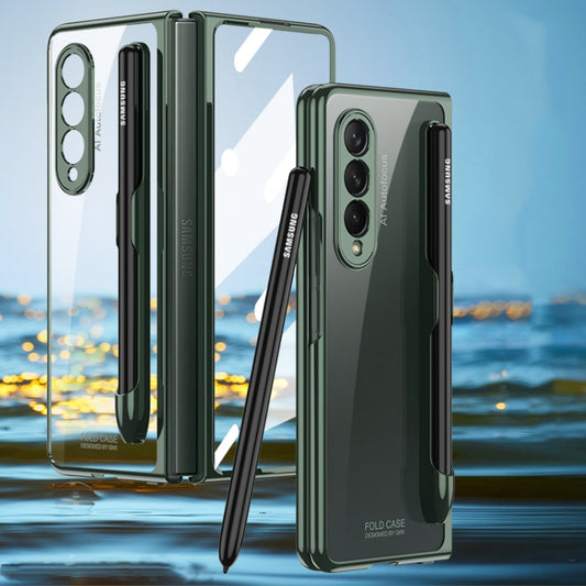 For Samsung Galaxy Z Fold3 5G GKK Integrated Electroplating + Glass Phone Case with Pen Slot(Dark Green) - Galaxy Phone Cases by GKK | Online Shopping UK | buy2fix