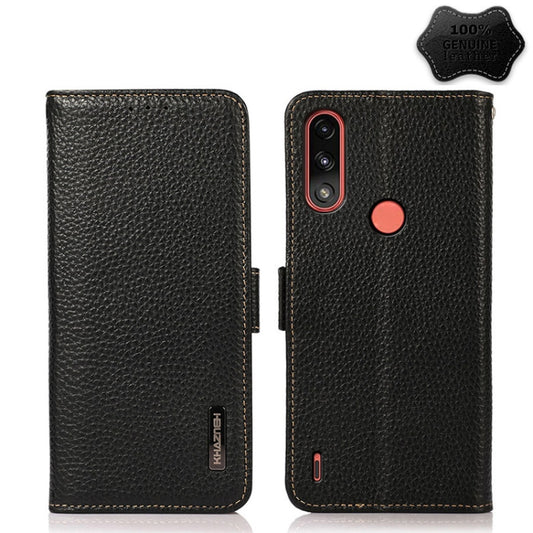 For Motorola Moto E7 Power KHAZNEH Side-Magnetic Litchi Genuine Leather RFID Case(Black) - Motorola Cases by buy2fix | Online Shopping UK | buy2fix