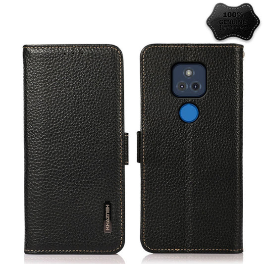 For Motorola Moto G Play 2021 KHAZNEH Side-Magnetic Litchi Genuine Leather RFID Case(Black) - Motorola Cases by buy2fix | Online Shopping UK | buy2fix