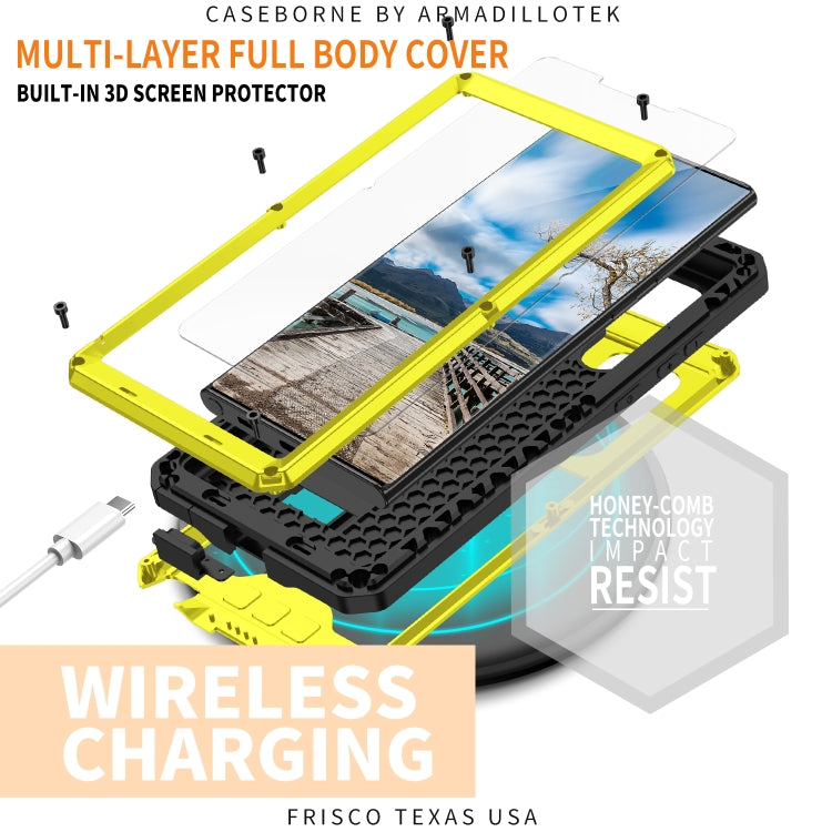 For Samsung Galaxy S22 Ultra 5G R-JUST Sliding Camera Metal + Silicone Holder Phone Case(Yellow) - Galaxy S22 Ultra 5G Cases by R-JUST | Online Shopping UK | buy2fix