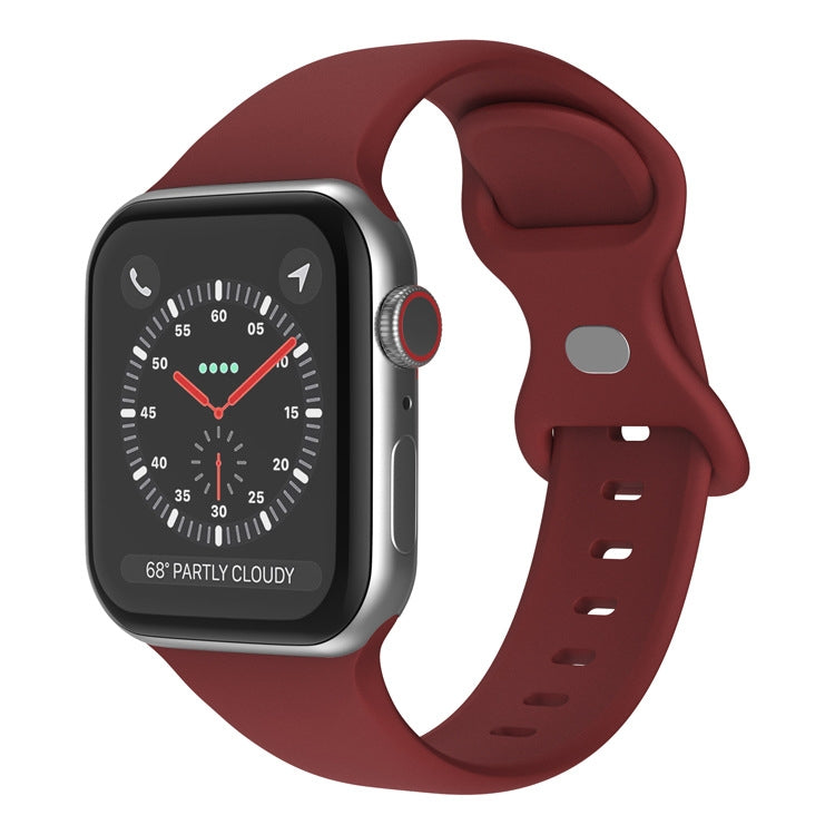 Butterfly Buckle Silicone Watch Band, Size: S For Apple Watch Ultra 49mm&Watch Ultra 2 49mm / Series 9&8&7 45mm / SE 3&SE 2&6&SE&5&4 44mm / 3&2&1 42mm(Wine Red) - Watch Bands by buy2fix | Online Shopping UK | buy2fix