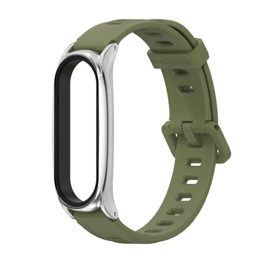 For Xiaomi Mi Band 6 / 5 / 4 / 3 Mijobs Flat Hole Silicone Watch Band, Style:Plus Case(Army Green+Silver) - Watch Bands by MIJOBS | Online Shopping UK | buy2fix