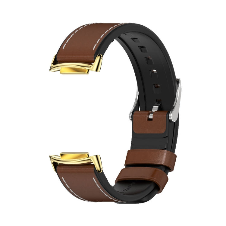 For Fitbit Charge5 Mijobs TPU + Leather Watch Band(Brown+Gold) - Watch Bands by MIJOBS | Online Shopping UK | buy2fix