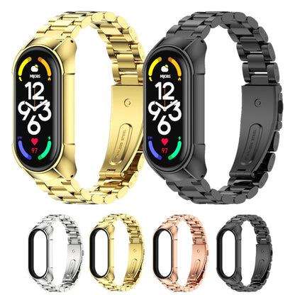 For Xiaomi Mi Band 7 / 7 NFC MIJOBS Stainless Steel Watch Band, Style:TF2 Tri-Bead(Black) - Watch Bands by MIJOBS | Online Shopping UK | buy2fix