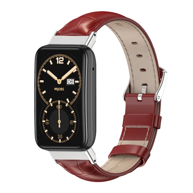 For Xiaomi Mi Band 7 Pro Mijobs Genuine Leather Top Layer Cowhide Watch Band(Bamboo Red Silver) - Watch Bands by MIJOBS | Online Shopping UK | buy2fix