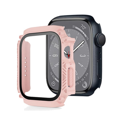 Screen Tempered Glass Film Armor Waterproof Watch Case For Apple Watch Series 8&7 41mm(Pink) - Watch Cases by buy2fix | Online Shopping UK | buy2fix