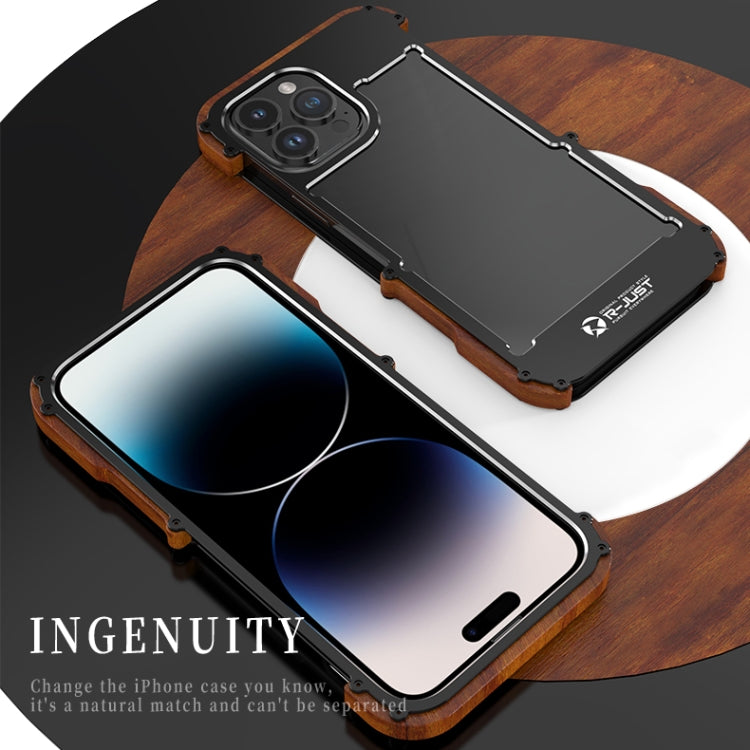 For iPhone 14 Pro Max R-JUST Ironwood Generation Metal + Wood Phone Case - iPhone 14 Pro Max Cases by R-JUST | Online Shopping UK | buy2fix