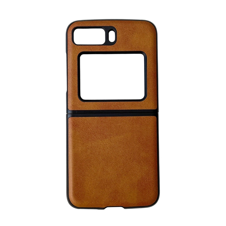 For Motorola Moto Razr 2022 Two-color Cowhide Texture Top-grain Leather Phone Case(Brown) - Motorola Cases by buy2fix | Online Shopping UK | buy2fix