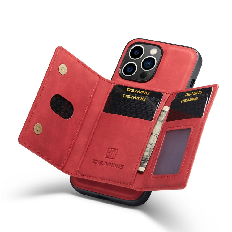 For iPhone 14 Pro DG.MING M2 Series 3-Fold Card Bag Leather Case(Red) - iPhone 14 Pro Cases by DG.MING | Online Shopping UK | buy2fix