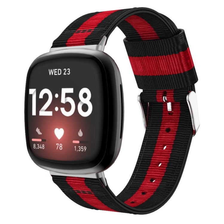 For Fitbit Versa 4 / Sense 2 Universal Stripe Nylon Watch Band(Black Red Black) - Watch Bands by buy2fix | Online Shopping UK | buy2fix