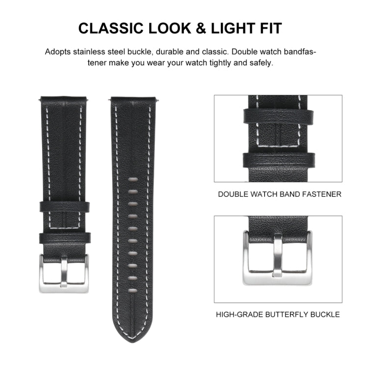 20mm Unusual Fluted Leather Watch Band(Black) - 20mm Bands by buy2fix | Online Shopping UK | buy2fix