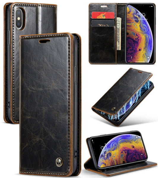 For iPhone XS CaseMe 003 Crazy Horse Texture Leather Phone Case(Coffee) - More iPhone Cases by CaseMe | Online Shopping UK | buy2fix