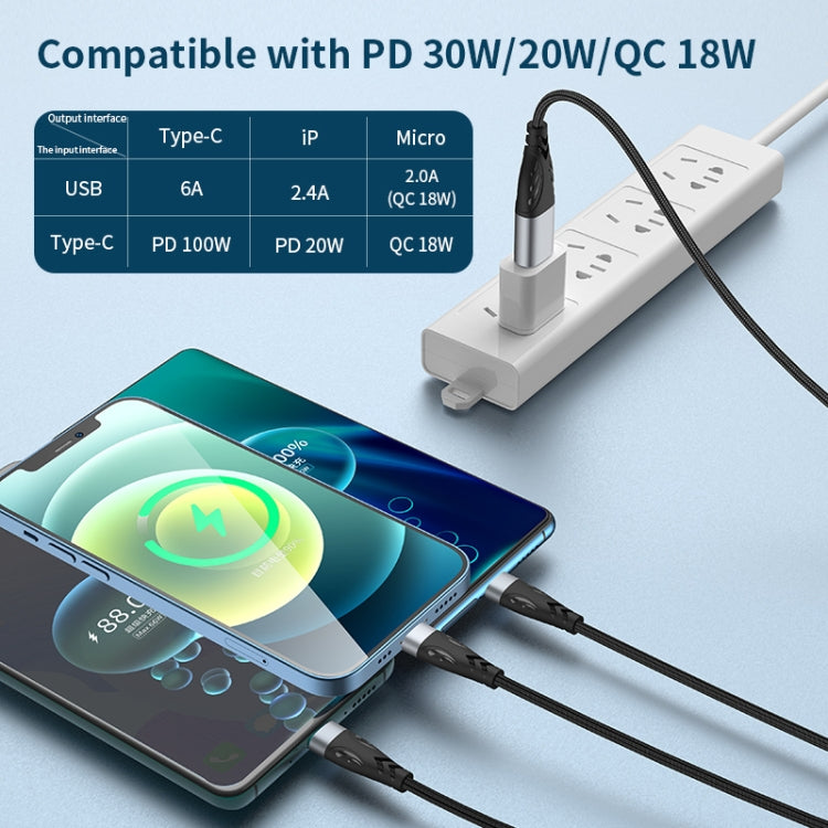 ADC-008 100W USB/Type-C to Type-C + 8 Pin + Micro USB Two to Three Fully Compatible Fast Charge Data Cable, Length:1.2m - Multifunction Cable by buy2fix | Online Shopping UK | buy2fix