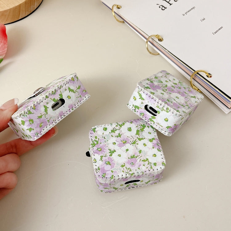 For AirPods 1/2 PU Leather Wireless Earphone Case(Purple White Flowers) - For AirPods 1/2 by buy2fix | Online Shopping UK | buy2fix