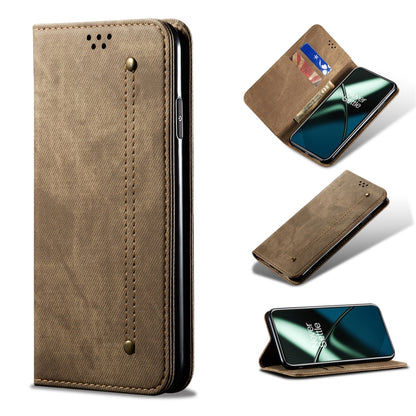 For OnePlus 11 Denim Texture Flip Leather Phone Case(Khaki) - OnePlus Cases by buy2fix | Online Shopping UK | buy2fix