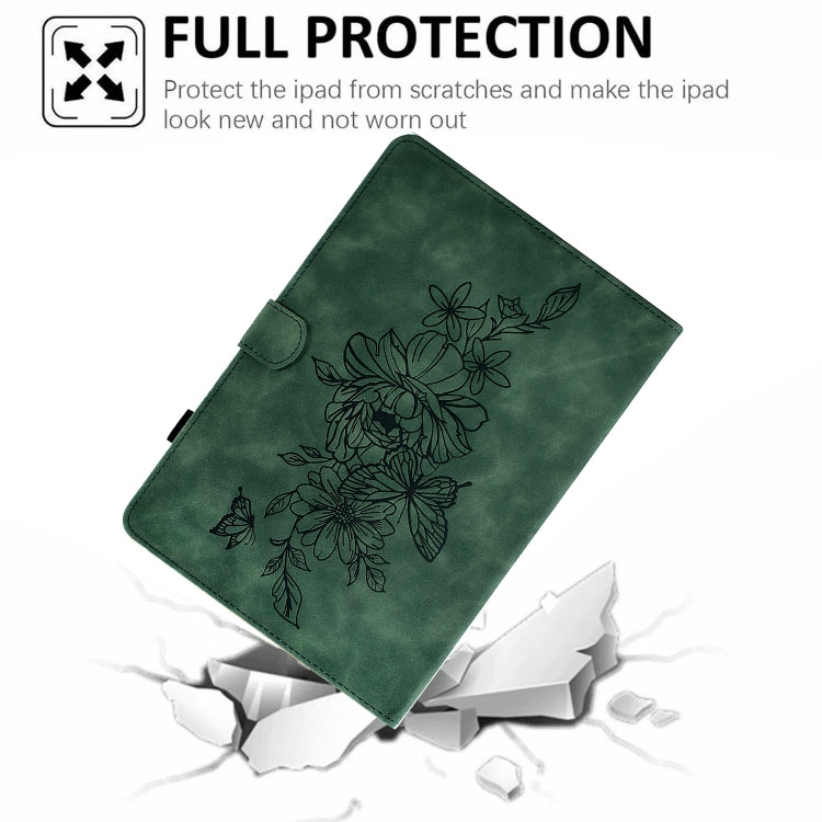 For Samsung Galaxy Tab S6 Lite P610 Peony Butterfly Embossed Leather Smart Tablet Case(Green) - Tab S6 Lite P610 / P615 by buy2fix | Online Shopping UK | buy2fix