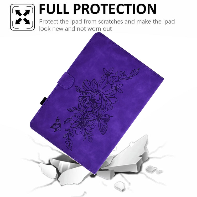 For Samsung Galaxy Tab S6 Lite P610 Peony Butterfly Embossed Leather Smart Tablet Case(Purple) - Tab S6 Lite P610 / P615 by buy2fix | Online Shopping UK | buy2fix