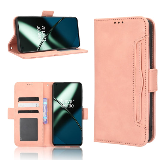 For OnePlus 11 5G Skin Feel Calf Texture Card Slots Leather Phone Case(Pink) - OnePlus Cases by buy2fix | Online Shopping UK | buy2fix