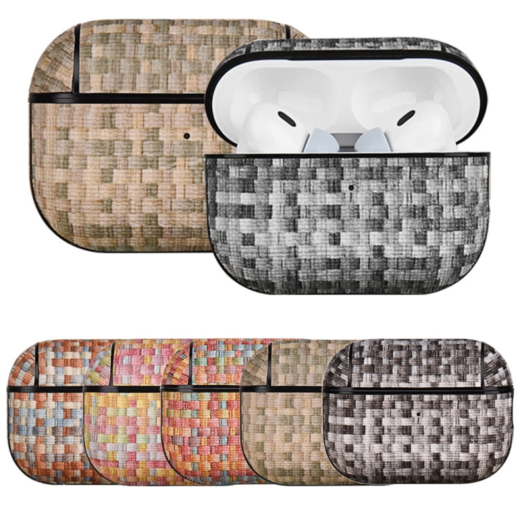 For AirPods Pro 2 PC Woven Leather Skin Earphone Case(Light Yellow) - For AirPods Pro 2 by buy2fix | Online Shopping UK | buy2fix