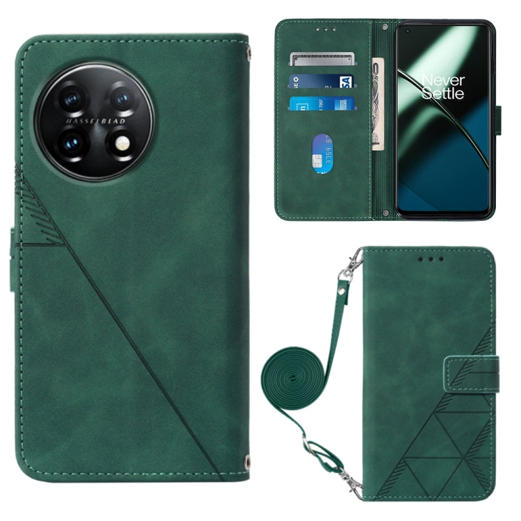 For OnePlus 11 Crossbody 3D Embossed Flip Leather Phone Case(Dark Green) - OnePlus Cases by buy2fix | Online Shopping UK | buy2fix