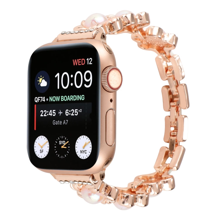 Flower Bracelet Metal Watch Band For Apple Watch Ultra 49mm&Watch Ultra 2 49mm / Series 9&8&7 45mm / SE 3&SE 2&6&SE&5&4 44mm / 3&2&1 42mm(Rose Gold) - Watch Bands by buy2fix | Online Shopping UK | buy2fix