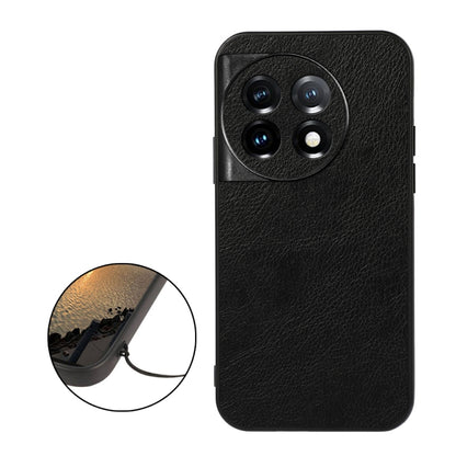 For OnePlus 11 5G Accurate Hole Two-color Litchi Texture PU Phone Case(Black) - OnePlus Cases by buy2fix | Online Shopping UK | buy2fix