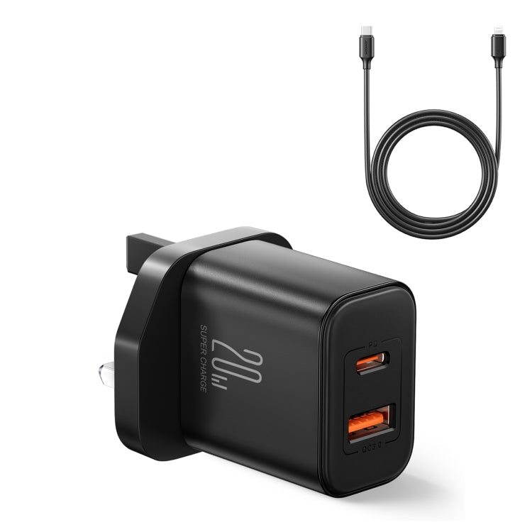 J0YROOM TCF05 20W USB+USB-C/Type-C Dual Interface Fast Charger Set, Specification:UK Plug(Black) - USB Charger by JOYROOM | Online Shopping UK | buy2fix