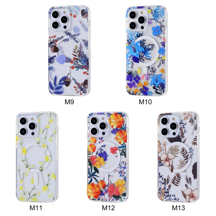 For iPhone 13 Pro Transparent Double Sided Magsafe Phone Case(Sky Blue Flower) - iPhone 13 Pro Cases by buy2fix | Online Shopping UK | buy2fix