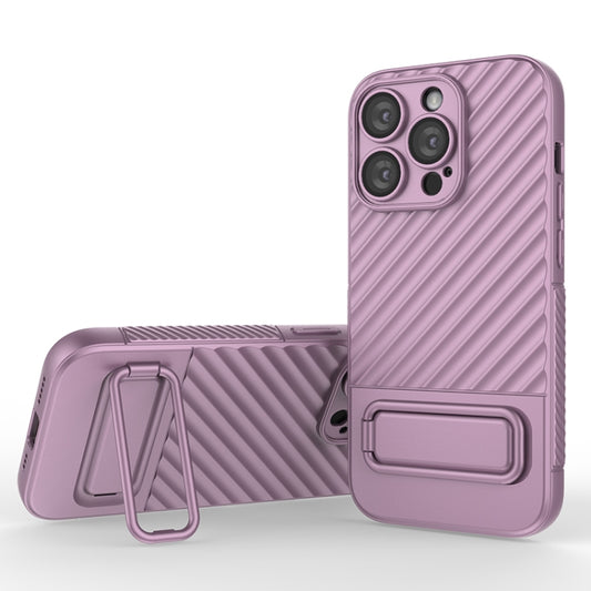 For iPhone 14 Pro Wavy Texture TPU Phone Case with Lens Film(Purple) - iPhone 14 Pro Cases by buy2fix | Online Shopping UK | buy2fix