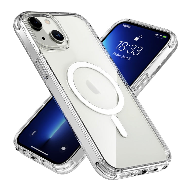 For iPhone 14 Magsafe Magnetic Airbag Shockproof TPU + PC Phone Case(Transparent White) - iPhone 14 Cases by buy2fix | Online Shopping UK | buy2fix