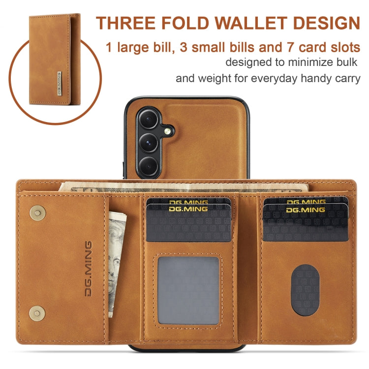 For Samsung Galaxy A35 5G DG.MING M1 Series 3-Fold Multi Card Wallet + Magnetic Phone Case(Brown) - Galaxy Phone Cases by DG.MING | Online Shopping UK | buy2fix