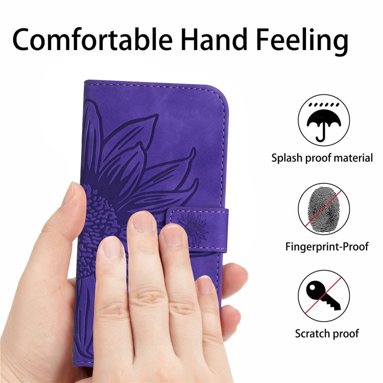 For Xiaomi 14 Skin Feel Sun Flower Embossed Flip Leather Phone Case with Lanyard(Dark Purple) - 14 Cases by buy2fix | Online Shopping UK | buy2fix