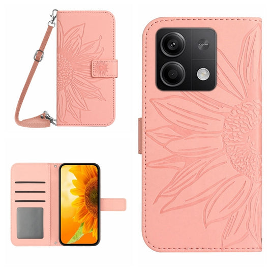 For Xiaomi Redmi Note 13 Pro 4G Global Skin Feel Sun Flower Embossed Flip Leather Phone Case with Lanyard(Pink) - Note 13 Pro Cases by buy2fix | Online Shopping UK | buy2fix