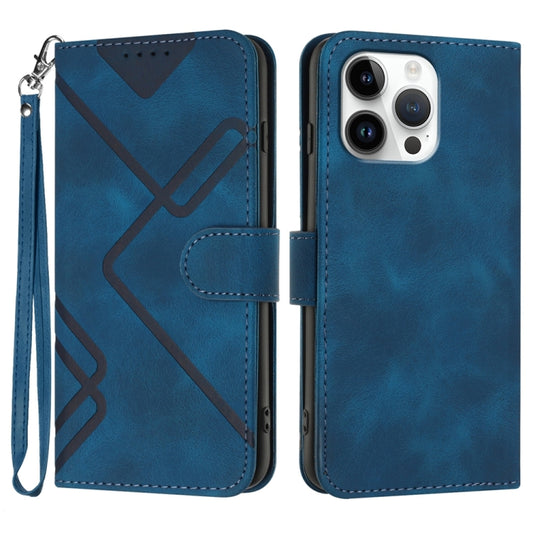 For iPhone 16 Pro Max Line Pattern Skin Feel Leather Phone Case(Royal Blue) - iPhone 16 Pro Max Cases by buy2fix | Online Shopping UK | buy2fix