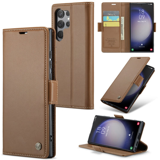 For Samsung Galaxy S24 Ultra CaseMe 023 Butterfly Buckle Litchi Texture RFID Anti-theft Leather Phone Case(Brown) - Galaxy S24 Ultra 5G Cases by CaseMe | Online Shopping UK | buy2fix