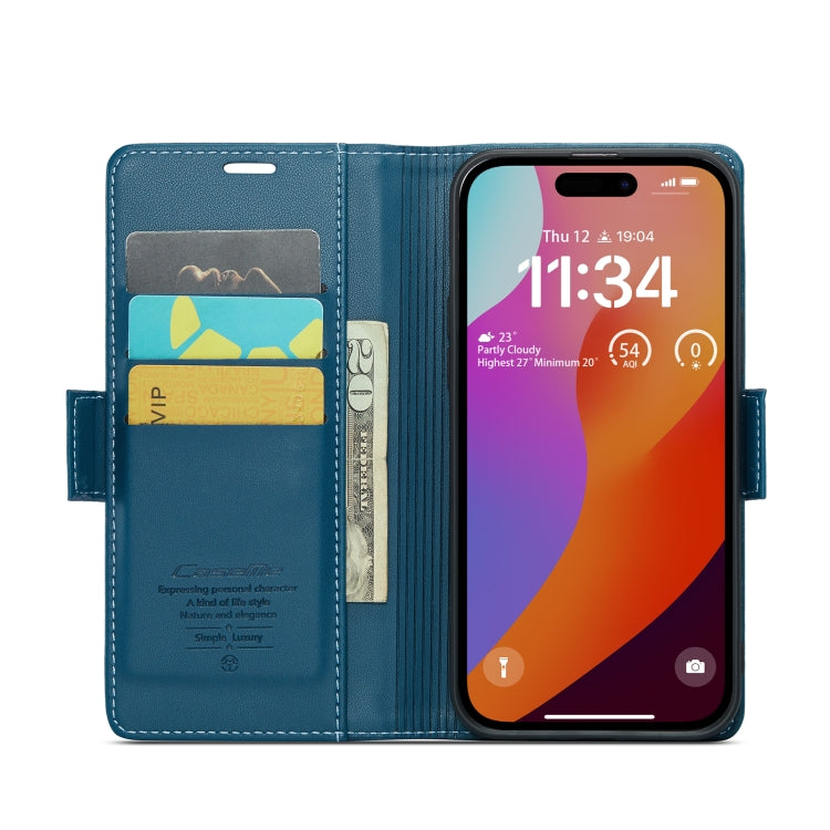 For iPhone 15 Pro Max CaseMe 023 Butterfly Buckle Litchi Texture RFID Anti-theft Leather Phone Case(Blue) - iPhone 15 Pro Max Cases by CaseMe | Online Shopping UK | buy2fix