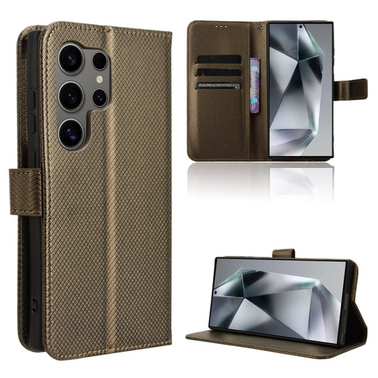 For Samsung Galaxy S24 Ultra 5G Diamond Texture Leather Phone Case(Brown) - Galaxy S24 Ultra 5G Cases by buy2fix | Online Shopping UK | buy2fix