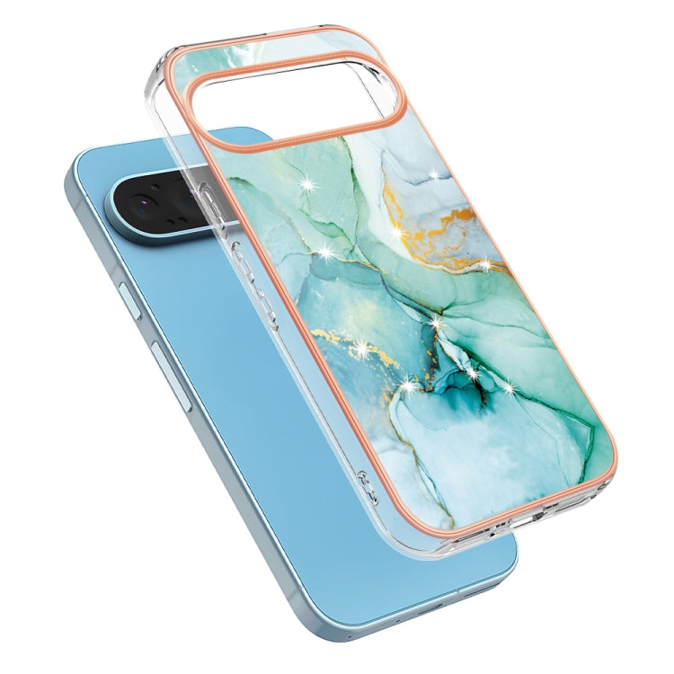 For Google Pixel 9 / 9 Pro Electroplating Marble Dual-side IMD Phone Case(Green 003) - Google Cases by buy2fix | Online Shopping UK | buy2fix