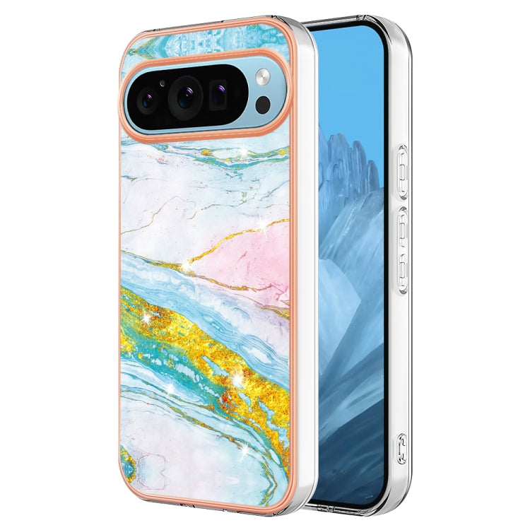 For Google Pixel 9 / 9 Pro Electroplating Marble Dual-side IMD Phone Case(Green 004) - Google Cases by buy2fix | Online Shopping UK | buy2fix