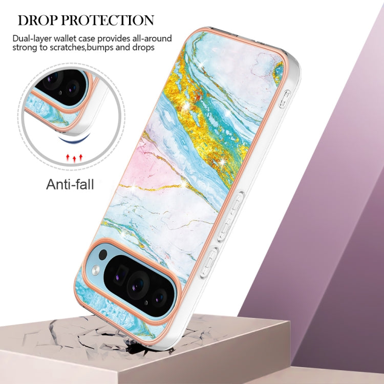 For Google Pixel 9 / 9 Pro Electroplating Marble Dual-side IMD Phone Case(Green 004) - Google Cases by buy2fix | Online Shopping UK | buy2fix