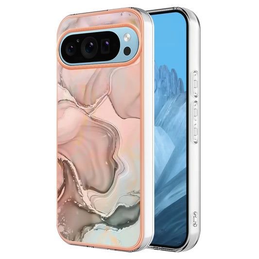 For Google Pixel 9 / 9 Pro Electroplating Marble Dual-side IMD Phone Case(Rose Gold 015) - Google Cases by buy2fix | Online Shopping UK | buy2fix