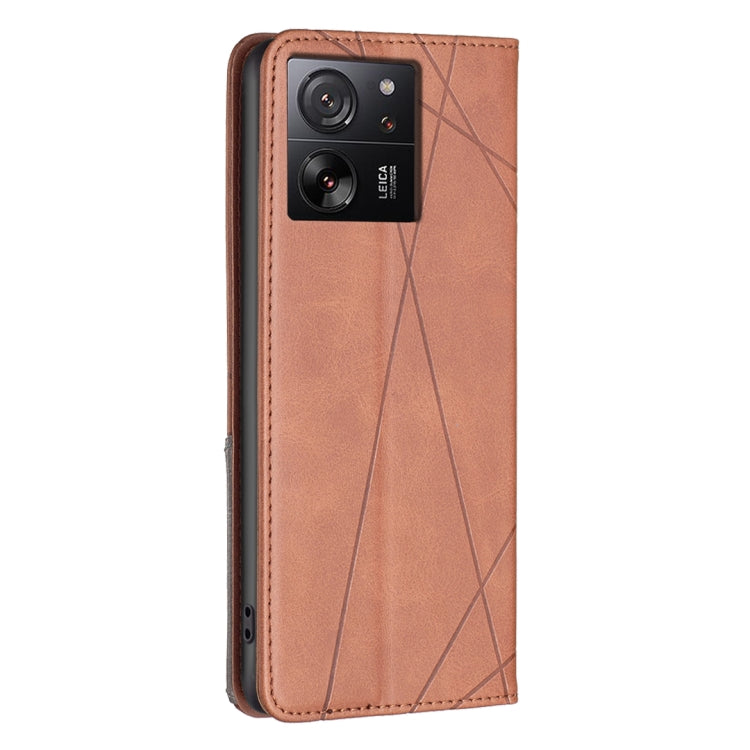 For Xiaomi 13T / 13T Pro / Redmi K60 Ultra Rhombus Texture Magnetic Leather Phone Case(Brown) - Redmi K60 Ultra Cases by buy2fix | Online Shopping UK | buy2fix