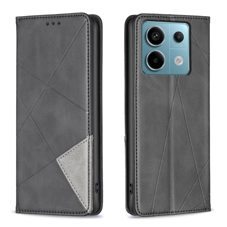 For Xiaomi Poco M6 Pro 4G Rhombus Texture Magnetic Leather Phone Case(Black) - Xiaomi Cases by buy2fix | Online Shopping UK | buy2fix