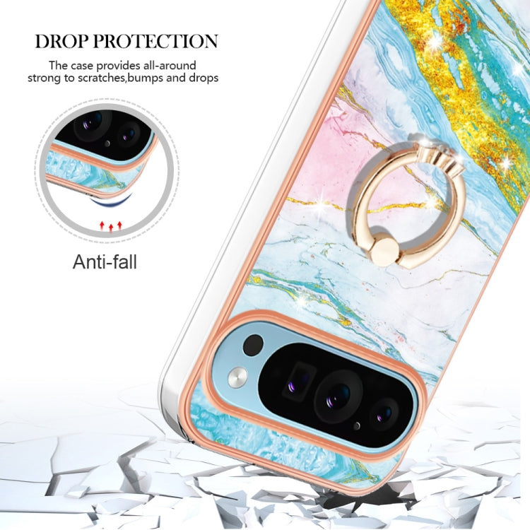 For Google Pixel 9 / 9 Pro Electroplating Marble IMD TPU Phone Case with Ring Holder(Green 004) - Google Cases by buy2fix | Online Shopping UK | buy2fix