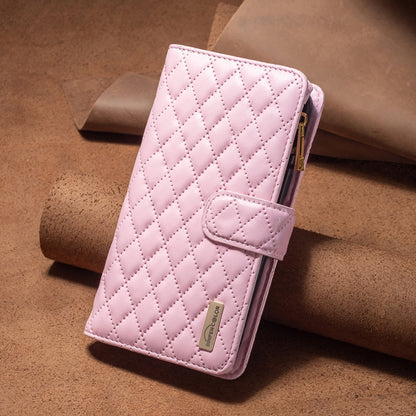 For Xiaomi Redmi K70 / K70 Pro Diamond Lattice Zipper Wallet Leather Flip Phone Case(Pink) - K70 Pro Cases by buy2fix | Online Shopping UK | buy2fix