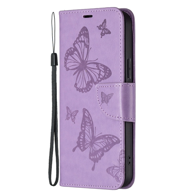 For Xiaomi Poco M6 Pro 4G Two Butterflies Embossing Leather Phone Case(Purple) - Xiaomi Cases by buy2fix | Online Shopping UK | buy2fix